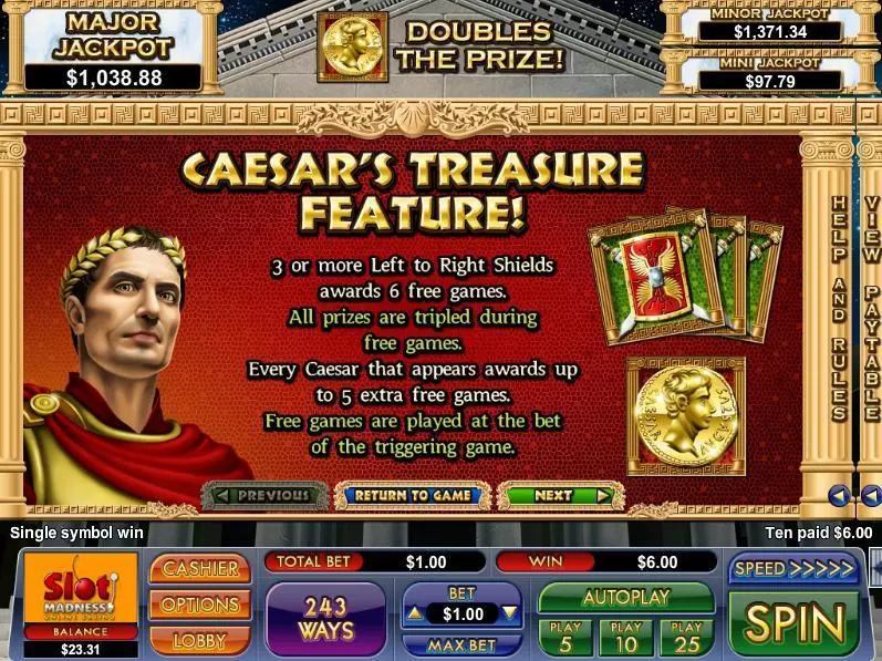 Caesar's Treasure NuWorks Progressive Jackpot Slot