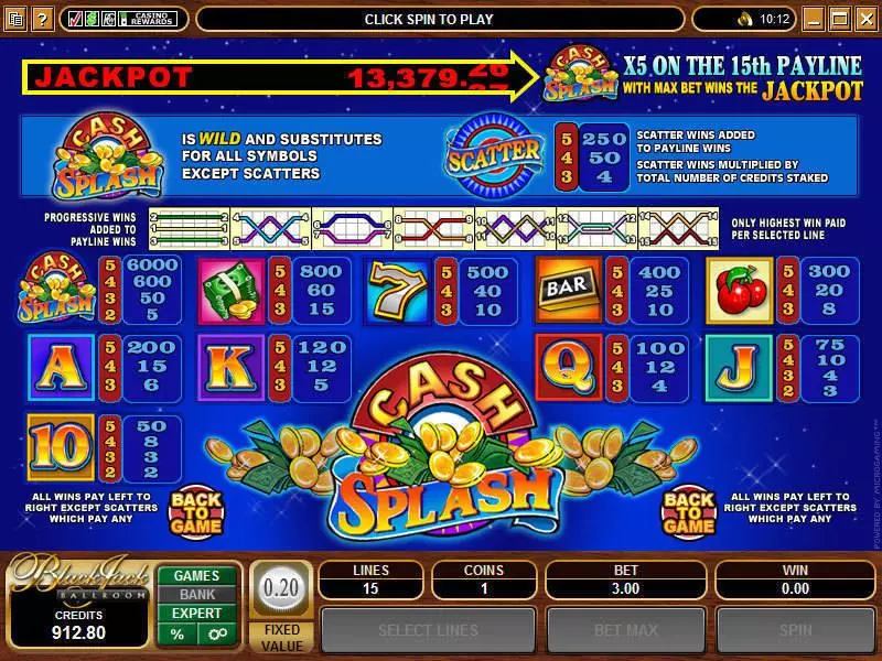 Cash Splash 5-Reels Microgaming Progressive Jackpot Slot