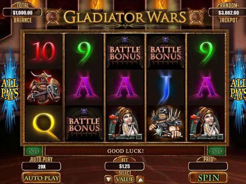 Gladiator Wars RTG Progressive Jackpot Slot