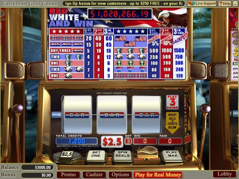 Red White and Win WGS Technology Progressive Jackpot Slot