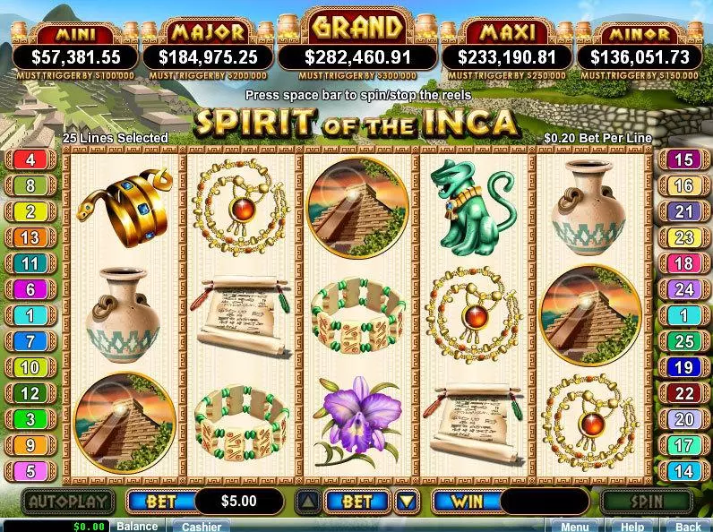 Spirit Of The Inca RTG Progressive Jackpot Slot